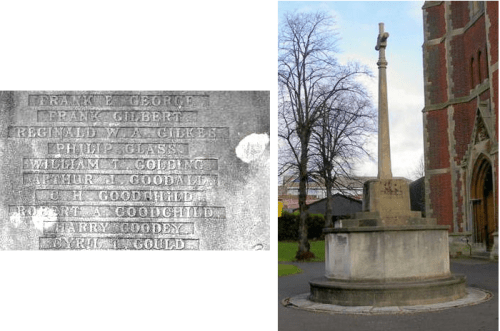 CH Goodchild, recorded on Slough St Mary War Memorial (Robert A Goodchild was unrelated).  Photos: Tony Sergeant